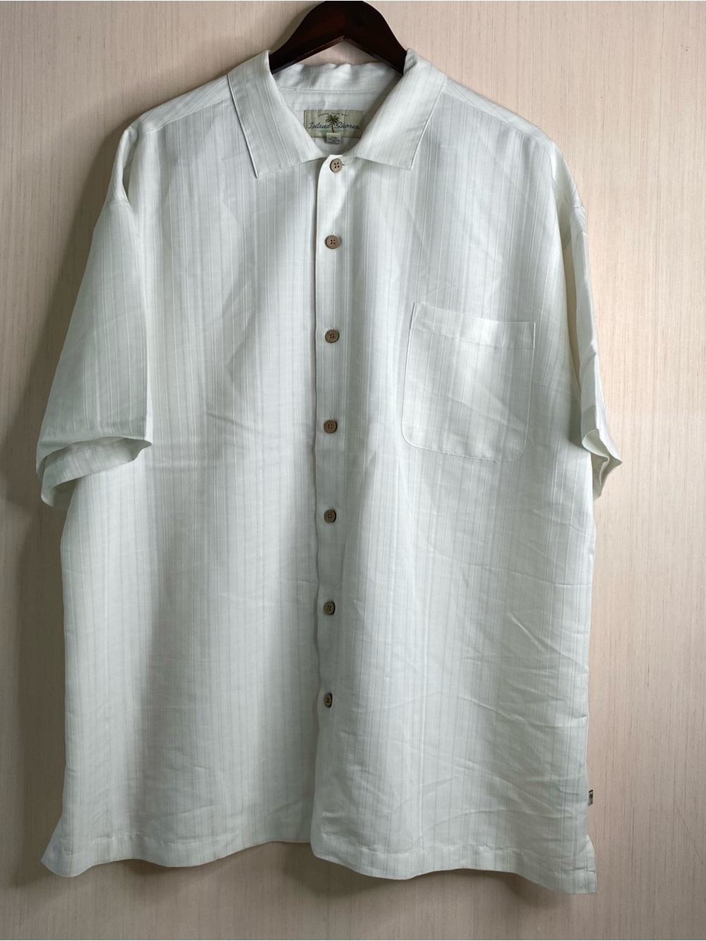 Island Shores Men’s Short Sleeve Button-Up Camp Shirt Casual Beige Stripe XXL